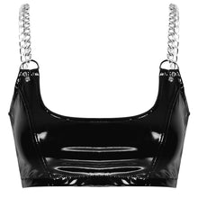 Load image into Gallery viewer, Womens Patent Leather Sleeveless Camisole Party Night Rave Crop Top for Pole Dancing Metal Chain Shoulder Strap Sexy Tank Top