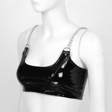 Load image into Gallery viewer, Womens Patent Leather Sleeveless Camisole Party Night Rave Crop Top for Pole Dancing Metal Chain Shoulder Strap Sexy Tank Top