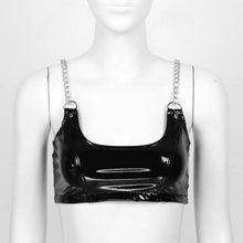 Load image into Gallery viewer, Womens Patent Leather Sleeveless Camisole Party Night Rave Crop Top for Pole Dancing Metal Chain Shoulder Strap Sexy Tank Top