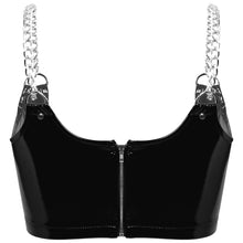 Load image into Gallery viewer, Womens Patent Leather Sleeveless Camisole Party Night Rave Crop Top for Pole Dancing Metal Chain Shoulder Strap Sexy Tank Top