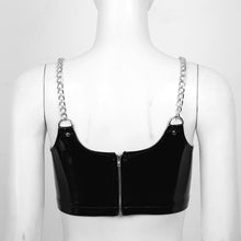 Load image into Gallery viewer, Womens Patent Leather Sleeveless Camisole Party Night Rave Crop Top for Pole Dancing Metal Chain Shoulder Strap Sexy Tank Top