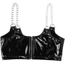 Load image into Gallery viewer, Womens Patent Leather Sleeveless Camisole Party Night Rave Crop Top for Pole Dancing Metal Chain Shoulder Strap Sexy Tank Top