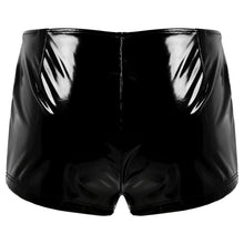 Load image into Gallery viewer, Womens Pole Dance Costumes Cutout Front Patent Leather Boxer Brief Boyshorts Rivet Wet Look Boxers Shorts Hollow Out Hot Pants