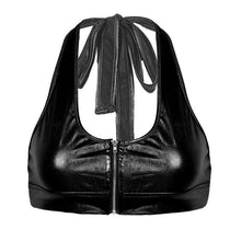 Load image into Gallery viewer, Womens Rave Crop Top Front Zipper Strapless Shiny Top Adjustable Crop Halter Top Rave Outfit Clubwear Pole Dance Tank Top