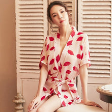 Load image into Gallery viewer, Womens Robes Lingerie Sexy Printed Kimono Sleepwear Transparent Pajamas Bathrobes Bathing Cardigan Home Suits Shower robe Femme