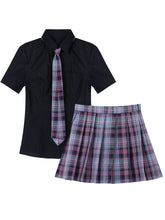 Load image into Gallery viewer, Womens Schoolgirl Uniform Set Student Role Play Costume Outfits Short Sleeve Button Down Shirt with Plaid Pleated Skirt Bow Tie