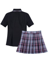 Load image into Gallery viewer, Womens Schoolgirl Uniform Set Student Role Play Costume Outfits Short Sleeve Button Down Shirt with Plaid Pleated Skirt Bow Tie