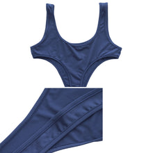 Load image into Gallery viewer, Womens Sexy Bodysuit High Cut Big U Neck Bikini Thong Leotard Top Exotic Lingerie Nightwear Blue Swimwear Thin Smooth Swimsuit