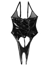 Load image into Gallery viewer, Womens Sexy Bodysuit See Through Hollow Out Patent Leather Mesh Lace-up Back Underwire Bra Crotchless  Erotic Lingeries Costume