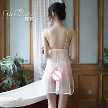 Load image into Gallery viewer, Womens Sexy Flower Embroidery Temptation Erotic Lingerie Deep V-neck Lace Side Slit Sling Net Yarn See-though Nightie Dresses