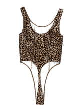 Load image into Gallery viewer, Womens Sexy Leotard Bodysuit Wet Look Lingerie Jumpsuit Sleeveless High Cut Skinny Leopard Print Patent Leather Bodycon Catsuit