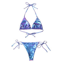 Load image into Gallery viewer, Womens Sexy Lingerie Set Bikini Swimwear Patent Leather Shiny Metallic Lace-up Padded Bra with Briefs Ladies Bikini Swimsuit