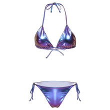 Load image into Gallery viewer, Womens Sexy Lingerie Set Bikini Swimwear Patent Leather Shiny Metallic Lace-up Padded Bra with Briefs Ladies Bikini Swimsuit