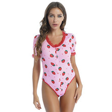 Load image into Gallery viewer, Womens Sexy Teddies Catsuit Sleepwear Lace Trim Romper Bodysuit Round Neck Shortsleeve Button Closure Wetlook Nightwear Jumpsuit