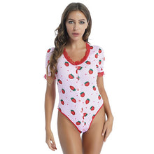 Load image into Gallery viewer, Womens Sexy Teddies Catsuit Sleepwear Lace Trim Romper Bodysuit Round Neck Shortsleeve Button Closure Wetlook Nightwear Jumpsuit