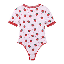 Load image into Gallery viewer, Womens Sexy Teddies Catsuit Sleepwear Lace Trim Romper Bodysuit Round Neck Shortsleeve Button Closure Wetlook Nightwear Jumpsuit