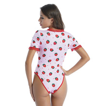 Load image into Gallery viewer, Womens Sexy Teddies Catsuit Sleepwear Lace Trim Romper Bodysuit Round Neck Shortsleeve Button Closure Wetlook Nightwear Jumpsuit