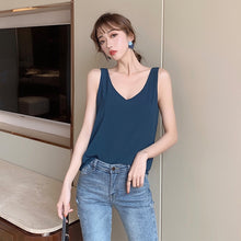 Load image into Gallery viewer, Womens Tops and Blouses Chiffon Women Blouses Sleeveless V-Neck White Women Shirts Plus Size Korean Fashion Clothing