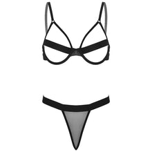 Load image into Gallery viewer, Womens Two-piece Lingerie Set Underwear Adjustable Shoulder Straps Hollow Out Underwire Bra with Low Rise G-String T-Back Thongs