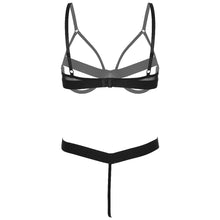 Load image into Gallery viewer, Womens Two-piece Lingerie Set Underwear Adjustable Shoulder Straps Hollow Out Underwire Bra with Low Rise G-String T-Back Thongs