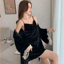 Load image into Gallery viewer, Womens Velvet Pajamas Sexy Nightdress Robe Set Sleepwear Pijama Pajamas Suit Female Sleep 2 Piece Set Women&#39;S Home Nightwear