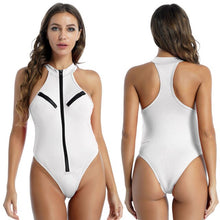 Load image into Gallery viewer, Womens Wet Look Hot One-piece Leotard Jumpsuit Zipper Front Sleeveless Bodycon Catsuit Sexy Teddies Bodysuit For Nightclub Party