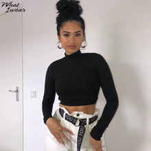 Load image into Gallery viewer, Womon cotton hollow out sexy tshirt bandage backless long sleeve tops Harajuku slim bodycon streetwear knitted tees