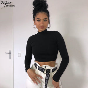 Womon cotton hollow out sexy tshirt bandage backless long sleeve tops Harajuku slim bodycon streetwear knitted tees