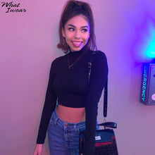 Load image into Gallery viewer, Womon cotton hollow out sexy tshirt bandage backless long sleeve tops Harajuku slim bodycon streetwear knitted tees