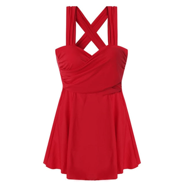 Wrap One Piece Swimsuit Women Solid Swimwear With Skirt Push Up Monokini Pleated Swim Suit Korea Style Trikini Pad Bathing Suit