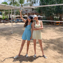 Load image into Gallery viewer, Wrap One Piece Swimsuit Women Solid Swimwear With Skirt Push Up Monokini Pleated Swim Suit Korea Style Trikini Pad Bathing Suit