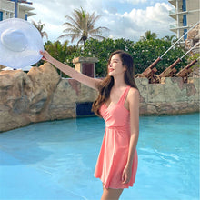 Load image into Gallery viewer, Wrap One Piece Swimsuit Women Solid Swimwear With Skirt Push Up Monokini Pleated Swim Suit Korea Style Trikini Pad Bathing Suit