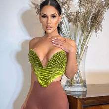 Load image into Gallery viewer, Y2K 2022 Fashion Green Backless Bottoming Corset Tops Sexy Lrregular Pleated Tank Cropped Casual Party Women&#39;s Clothing Tshirt