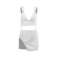 Load image into Gallery viewer, Y2K 2022 Fashion Summer White Stripe Sexy Mini Dress Two-Piece Suit Vest And Split Skirts Sets For Women‘s Clothes Party Cotton