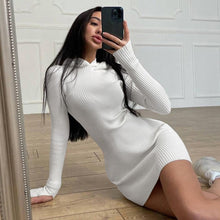Load image into Gallery viewer, Y2K 2022 Spring Autumn Fashion Black Long Sleeves Hoody Mini Womens Knitting Dresses Base Party bodycon  Outfits Clothes