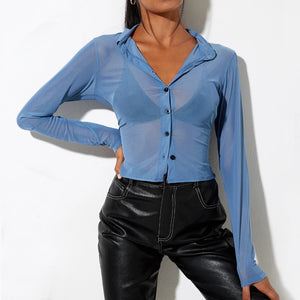 Y2K 2022 Spring Fall Fashion Net Yarn Square Neck Black Long Sleeves Women&#39;s Blouses Sexy Tank Cropped Casual Tops Shirts Tee