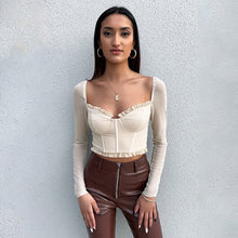 Load image into Gallery viewer, Y2K 2022 Spring Fall Fashion Net Yarn Square Neck Black Long Sleeves Women&#39;s Blouses Sexy Tank Cropped Casual Tops Shirts Tee