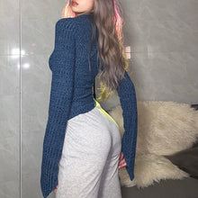 Load image into Gallery viewer, Y2K 2022 Spring Fall Fashion Solid Irregular Long Sleeved Knitted Top Bodycon Casual Women&#39;s Clothes Rave Festival Streetwear