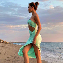 Load image into Gallery viewer, Y2K  2022 Tank Strap Designer Green Halter Backless Casual Evening Party Sexy Women&#39;s Clothes One Piece Basic Bodycon Maxi Dress
