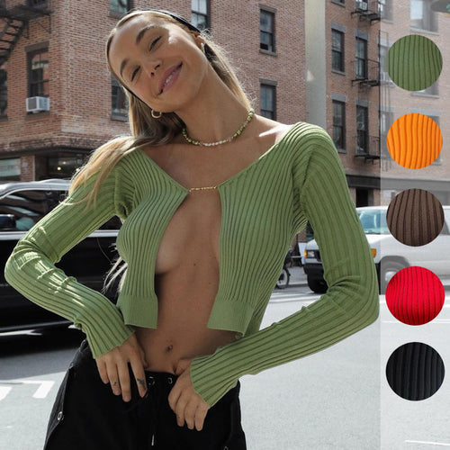 Y2K Fashion 2022 Spring Fall Corset Top Knit Bodycon Sexy Cardigan T-Shirt Long Sleeves  For Women's Clothing Tshirt Streetwear