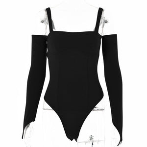 Y2K Fashion 2022 Spring Fall Elegant Black Long Sleeves Bodysuit Women Basic Tops Skinny Rompers High Rise Bodysuits Club Party