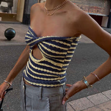 Load image into Gallery viewer, Y2K Fashion 2022 Summer Knitted Sexy Strapless Sweaters Crop Tops Striped Tshirt Women Backless Tanks Tees Streetwear T-Shirt