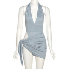 Load image into Gallery viewer, Y2K Summer New Halter Strap V-Neck Casual Backless Sexy Women&#39;s Clothes Basic Bodysuits 2 Piece Beach Mini Dress