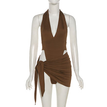 Load image into Gallery viewer, Y2K Summer New Halter Strap V-Neck Casual Backless Sexy Women&#39;s Clothes Basic Bodysuits 2 Piece Beach Mini Dress