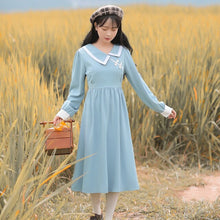 Load image into Gallery viewer, Y2K Women&#39;s Clothing 2021 Retro Sweet Blue Dress Female Elegant Cute Long Sleeve Irregular Doll Collar Design Chic Dress Vestido