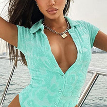 Load image into Gallery viewer, Y2k Crop Top Blue Women Sexy Knitted V-neck Tops Short Sleeve  2021 Summer Fashion Club Party Bodycon Shirts 90s Streetwear