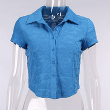 Load image into Gallery viewer, Y2k Crop Top Blue Women Sexy Knitted V-neck Tops Short Sleeve  2021 Summer Fashion Club Party Bodycon Shirts 90s Streetwear