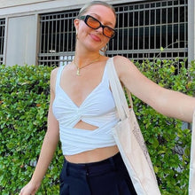 Load image into Gallery viewer, Y2k Fairycore Hollow Out V Neck Women Crop Top Pure Brown Patchwork Sleeveless Slim Tee Pullover Cropped Casual Women Vest 2022