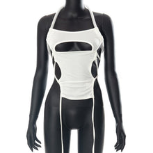 Load image into Gallery viewer, Y2k Sexy Hollow Out Backless Square Collar Crop Top Pure Color Lace-up Halter Neck Hole Drawstring Casual Women&#39;s Blouse 2022