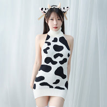 Load image into Gallery viewer, YYDS Japanese girl cow print sexy lingerie short skirt mid-length high-neck backless sweater sexy private pajamas